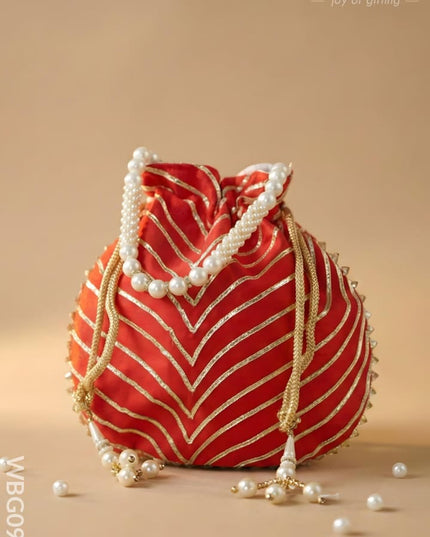 Potli Bag with Golden Lace Work - WBG0912 - Potli Bags