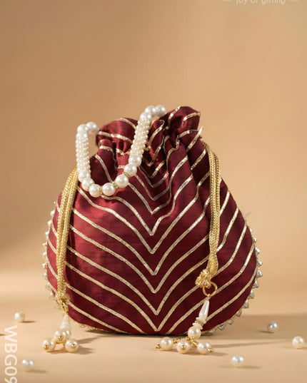 Potli Bag with Golden Lace Work - WBG0912 - Potli Bags