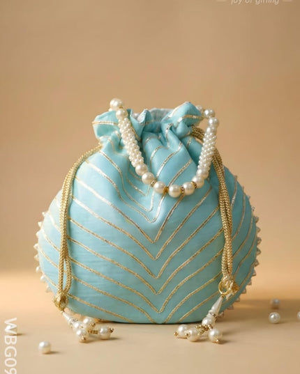 Potli Bag with Golden Lace Work - WBG0912 - Potli Bags