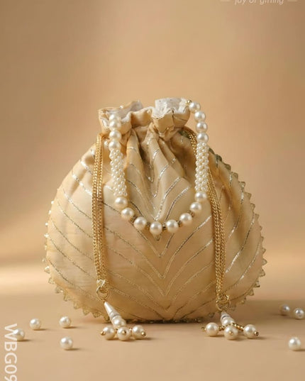 Potli Bag with Golden Lace Work - WBG0912 - Potli Bags