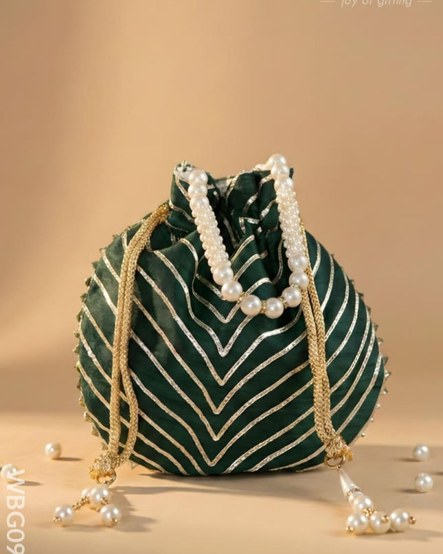 Potli Bag with Golden Lace Work - WBG0912 - Potli Bags
