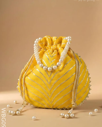 Potli Bag with Golden Lace Work - WBG0912 - Potli Bags