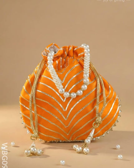 Potli Bag with Golden Lace Work - WBG0912 - Potli Bags
