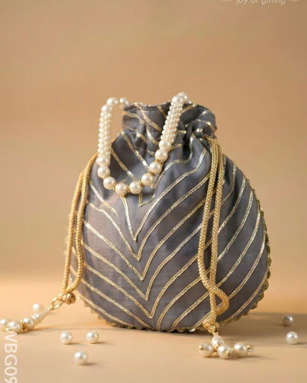 Potli Bag with Golden Lace Work - WBG0912 - Potli Bags