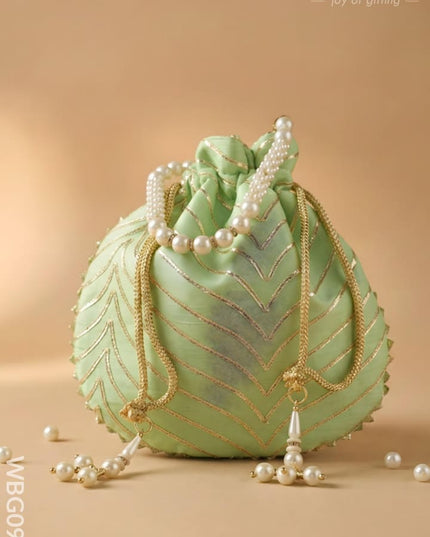 Potli Bag with Golden Lace Work - WBG0912 - Potli Bags