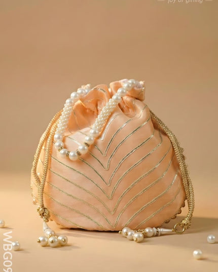 Potli Bag with Golden Lace Work - WBG0912 - Potli Bags