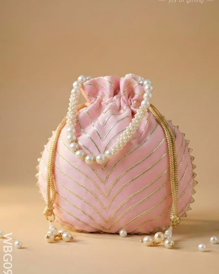 Potli Bag with Golden Lace Work - WBG0912 - Potli Bags