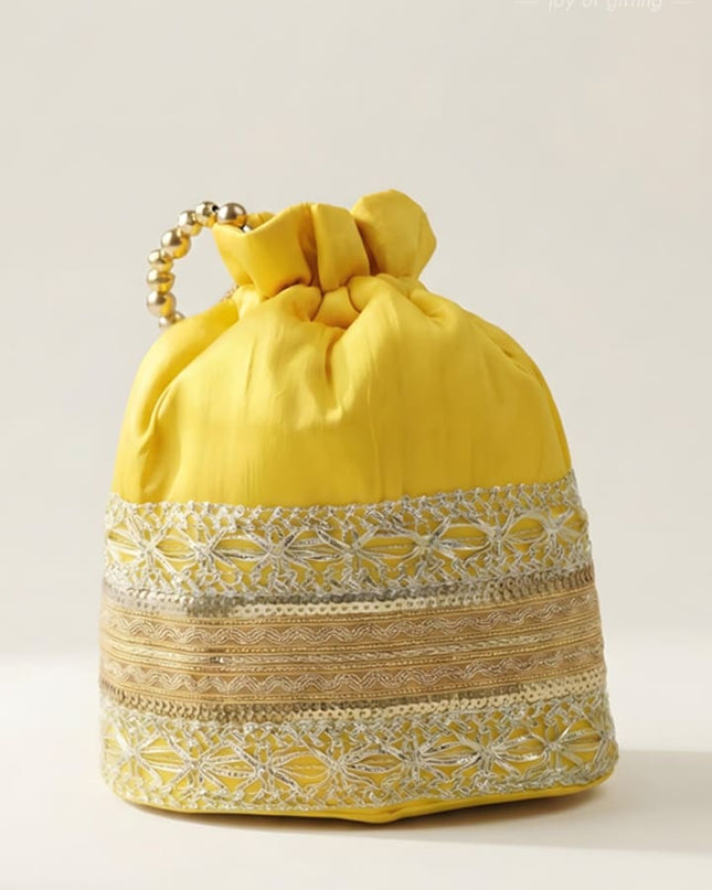 Potli Bag with Layered Embroidery and Zari work - WL1016 - Potli Bags