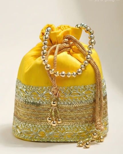 Potli Bag with Layered Embroidery and Zari work - WL1016 - Potli Bags