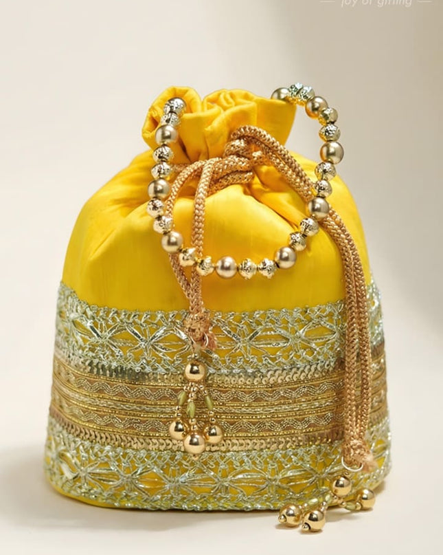 Potli Bag with Layered Embroidery and Zari work - WL1016 - Potli Bags