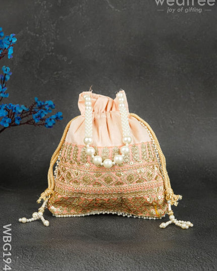 Potli Bag with Layered Embroidery Work - 9 inch - WBG1947 - Potli Bags