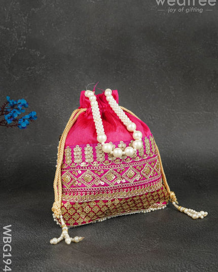 Potli Bag with Layered Embroidery Work - 9 inch - WBG1947 - Potli Bags