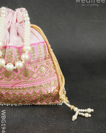 Potli Bag with Layered Embroidery Work - 9 inch - WBG1947 - Potli Bags