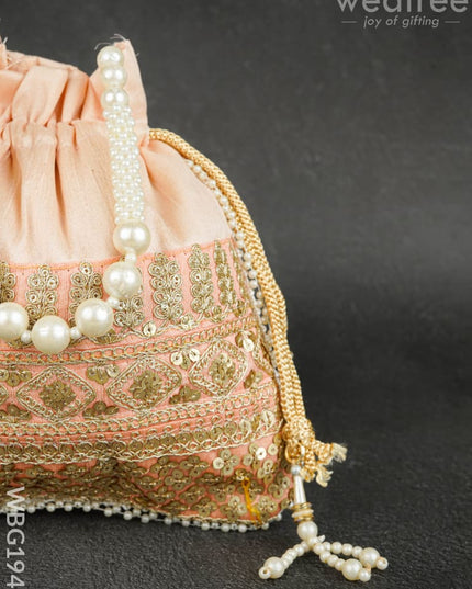 Potli Bag with Layered Embroidery Work - 9 inch - WBG1947 - Potli Bags
