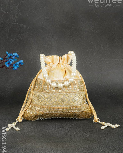Potli Bag with Layered Embroidery Work - 9 inch - WBG1947 - Potli Bags