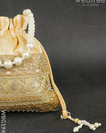 Potli Bag with Layered Embroidery Work - 9 inch - WBG1947 - Potli Bags