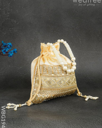 Potli Bag with Layered Embroidery Work - 9 inch - WBG1947 - Potli Bags