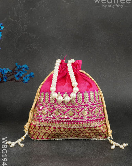 Potli Bag with Layered Embroidery Work - 9 inch - WBG1947 - Potli Bags