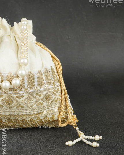 Potli Bag with Layered Embroidery Work - 9 inch - WBG1947 - Potli Bags