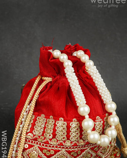 Potli Bag with Layered Embroidery Work - 9 inch - WBG1947 - Potli Bags