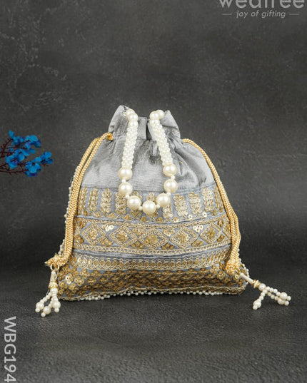 Potli Bag with Layered Embroidery Work - 9 inch - WBG1947 - Potli Bags