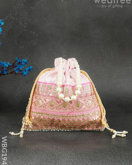 Potli Bag with Layered Embroidery Work - 9 inch - WBG1947 - Potli Bags