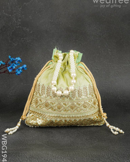 Potli Bag with Layered Embroidery Work - 9 inch - WBG1947 - Potli Bags