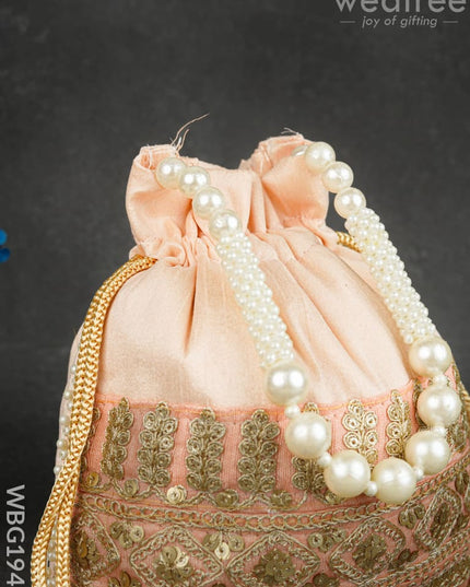 Potli Bag with Layered Embroidery Work - 9 inch - WBG1947 - Potli Bags