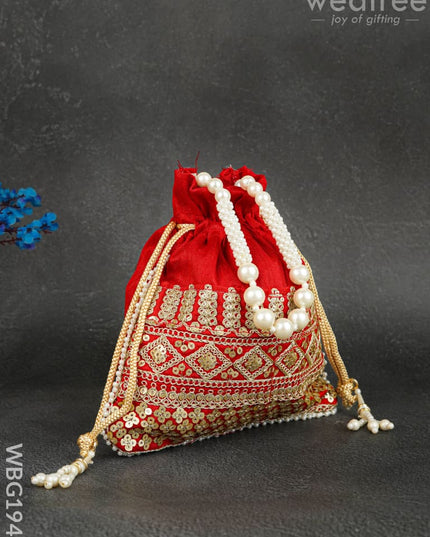 Potli Bag with Layered Embroidery Work - 9 inch - WBG1947 - Potli Bags