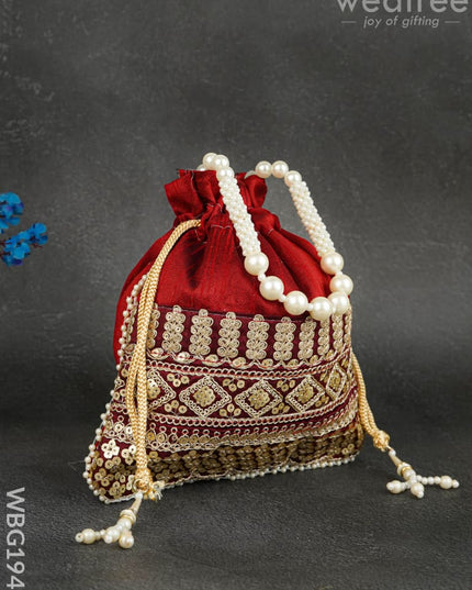 Potli Bag with Layered Embroidery Work - 9 inch - WBG1947 - Potli Bags
