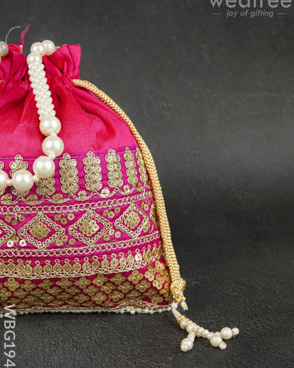 Potli Bag with Layered Embroidery Work - 9 inch - WBG1947 - Potli Bags