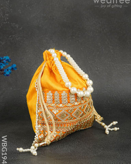 Potli Bag with Layered Embroidery Work - 9 inch - WBG1947 - Potli Bags