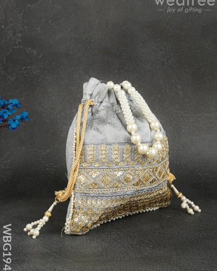 Potli Bag with Layered Embroidery Work - 9 inch - WBG1947 - Potli Bags