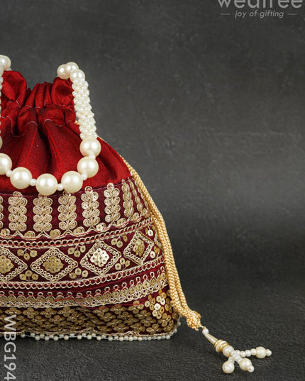 Potli Bag with Layered Embroidery Work - 9 inch - WBG1947 - Potli Bags
