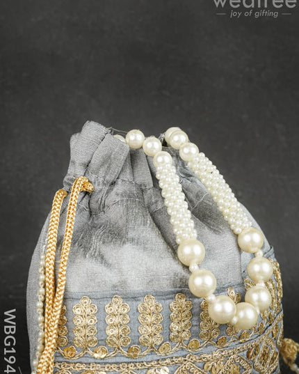 Potli Bag with Layered Embroidery Work - 9 inch - WBG1947 - Potli Bags