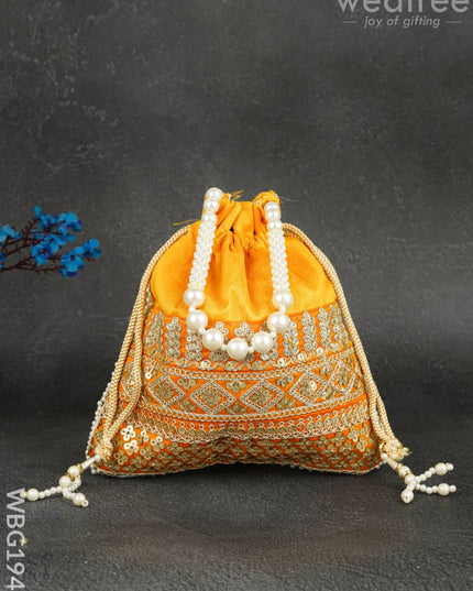 Potli Bag with Layered Embroidery Work - 9 inch - WBG1947 - Potli Bags