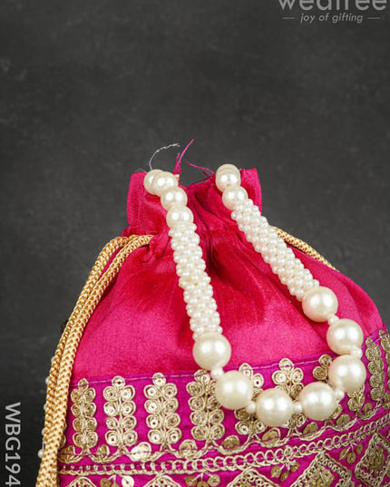 Potli Bag with Layered Embroidery Work - 9 inch - WBG1947 - Potli Bags