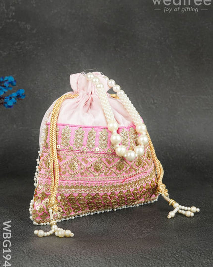 Potli Bag with Layered Embroidery Work - 9 inch - WBG1947 - Potli Bags