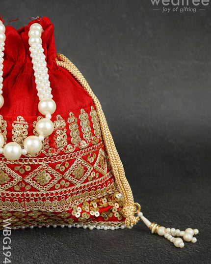 Potli Bag with Layered Embroidery Work - 9 inch - WBG1947 - Potli Bags