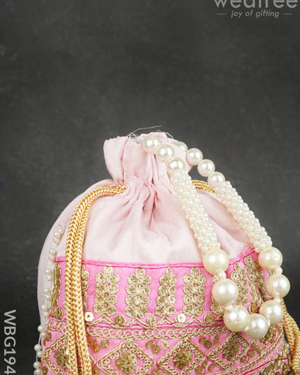 Potli Bag with Layered Embroidery Work - 9 inch - WBG1947 - Potli Bags