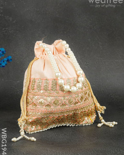 Potli Bag with Layered Embroidery Work - 9 inch - WBG1947 - Potli Bags