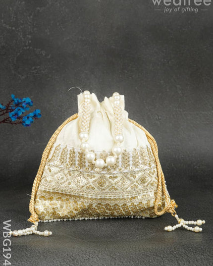 Potli Bag with Layered Embroidery Work - 9 inch - WBG1947 - Potli Bags