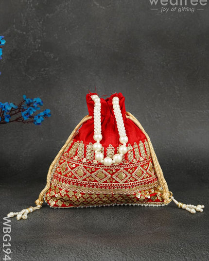 Potli Bag with Layered Embroidery Work - 9 inch - WBG1947 - Potli Bags