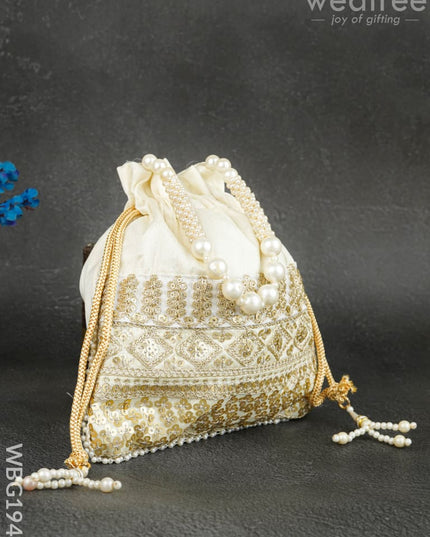 Potli Bag with Layered Embroidery Work - 9 inch - WBG1947 - Potli Bags