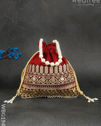 Potli Bag with Layered Embroidery Work - 9 inch - WBG1947 - Potli Bags