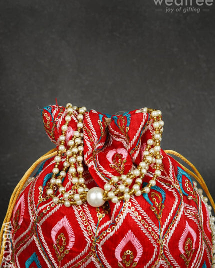 Potli Bag with Leaf Design Embroidery - 9 inch - WBG1949 - Potli Bags