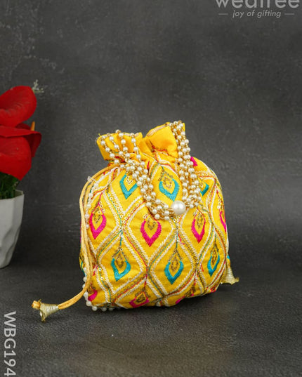Potli Bag with Leaf Design Embroidery - 9 inch - WBG1949 - Potli Bags