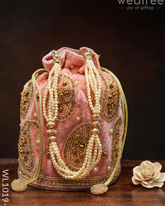 Potli Bag With Mango Design And Beaded Crystal Work - Pink Wl1019-3 Bags
