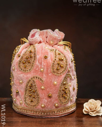 Potli Bag With Mango Design And Beaded Crystal Work - Pink Wl1019-3 Bags