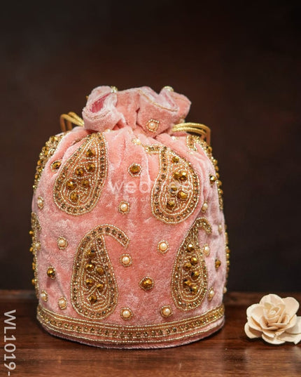 Potli Bag With Mango Design And Beaded Crystal Work - Pink Wl1019-3 Bags